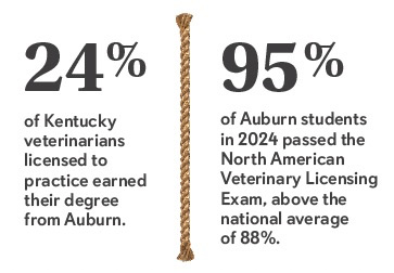 24% of Kentucky veterinarians are Auburn grads. 95% of Auburn grads passed the NAVLE exam.